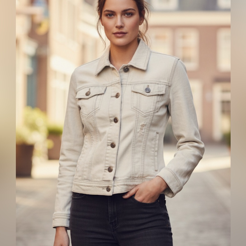 FREE PEOPLE Bleached Distressed Denim Jean Jacket.